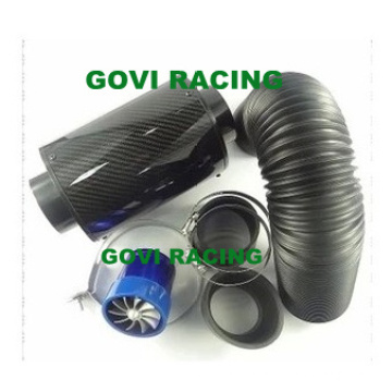 3in Real Carbon Air Filter with Plastic Flexible Pipe 76mm Rubber Reuducer Universal